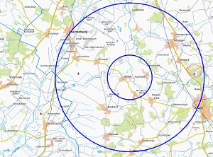 Karte mit zwei Kreisen, die das Überwachungsgebiet kennzeichnen&nbsp;&copy;&nbsp;Landkreis Osterholz
